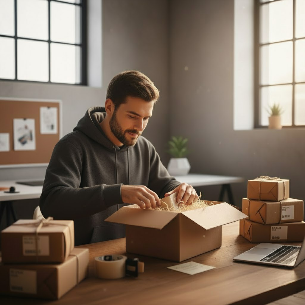 Créateur préparant un colis